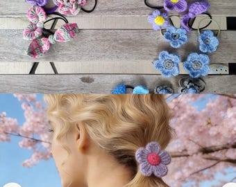 Gehäkelte Blume Haarschleife, Baumwolle Haar Accessoires für Mädchen, handgemachte bunte Blume Haarschleife, Blumen Haarschleife Armband, Geschenk für sie
