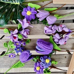 Häkelblumen/handgefertigter Blumenstrauß/gehäkelte Lilie/Tulpe/Sonnenblume/Narzisse/Heidelbeere/Vergissmeinnicht/Geschenk für Sie/Geburtstag