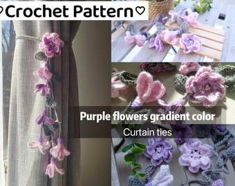 crochet pattern purple flowers gradient color curtain tie back/handmade floral curtain ties/boho flower curtain holdbacks/housewarming gift