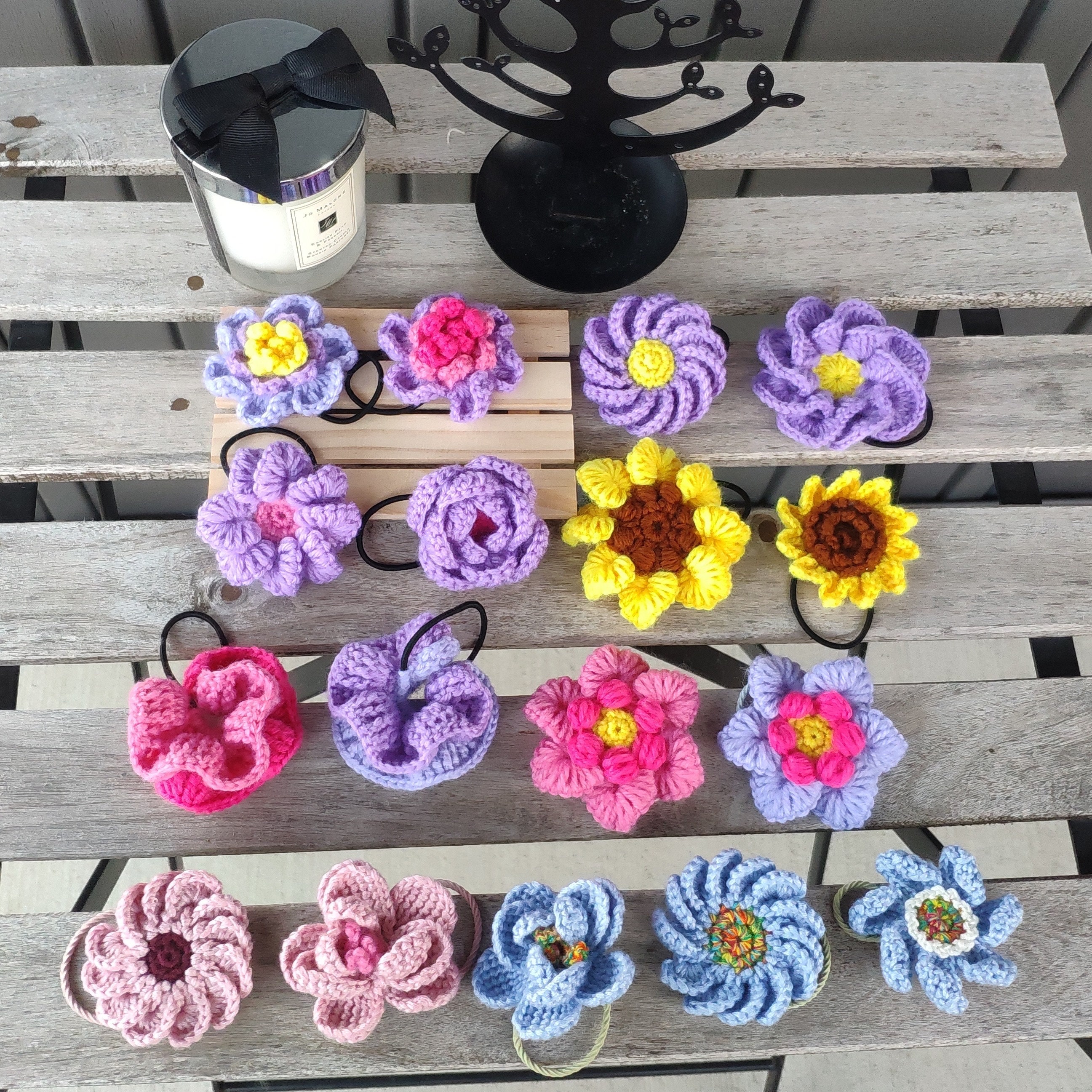 Crochet Flower Hair Tie/crochet Hair Scrunchie/crochet Hair Accessory