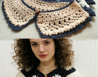 Crochet granny square collar/crochet flower detachable collar/lace blue collar/handmade elegant collar/gift for her/Mother’s Day gift