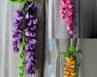 Crochet lilac curtain tie back/handmade lilac curtain hold back/crochet flower curtain tie/lilac curtain hold back/gift for her/gift for mom