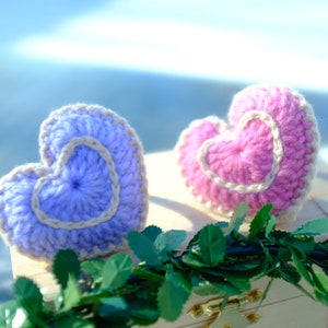 Crochet Hair Tie With Pink Purple Heart/handmade Heart Design Hair Tie ...