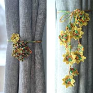 Crochet curtain tie back/handmade sunflower curtain hold back/crochet flowers curtain ties/yellow flowers curtain tie backs/gift for her