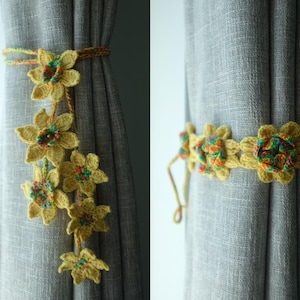 Crochet curtain tie back/handmade sunflower curtain hold back/crochet flowers curtain ties/yellow flowers curtain tie backs/gift for her