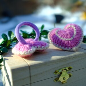 Crochet Hair Tie With Pink Purple Heart/handmade Heart Design Hair Tie ...