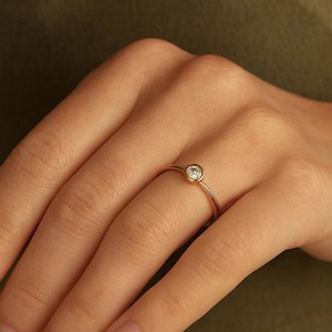Minimalist Gold Solitaire Ring • Dainty Gold Engagement Ring • Bezel Set Diamond Ring • Solid Gold Promise Ring • Simple Stackable Ring