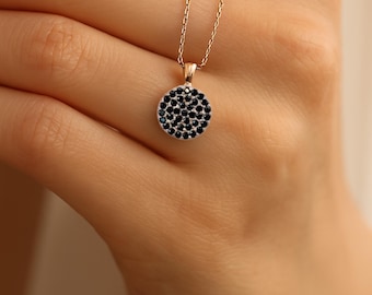 Gold Plated Sterling Silver Pave Necklace: Round Stone Pendant