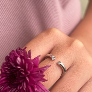 Diamant-Manschettenring, offener Diamantring, Dual Diamant Band, dünner stapelbarer Ring, Stapelring