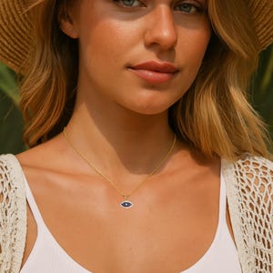 Dainty Evil Eye Necklace: Diamond Blue & White Pendant, Gold Protection Jewelry