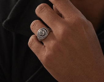 Ancient Greek Coin Ring - Silver Signet Ring - Vintage Coin Jewelry - Alexander The Great - Greek Goddess Ring - Boho Gift for Him