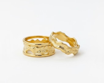 18K Gold Plated Sterling Silver Chunky Textured Ring