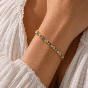 Bracelet opale en argent sterling 925, bijoux opale bleue, cadeau de pierre de naissance d'octobre, bracelet inspiré de l'océan, bijoux grecs faits main