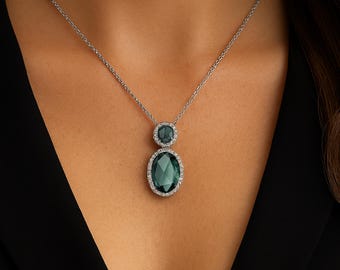 Elegant Silver Pendant: Large Stone Bridal Necklace