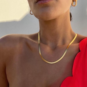 Gold Herringbone Necklace, Snake Chain Necklace, Herringbone Chain, Snake Necklace for Her, Everyday Necklace for Women, Christmas Gifts
