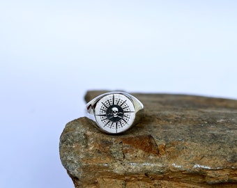 Handmade Sterling Silver Skull Ring: Gothic Biker Signet Ring