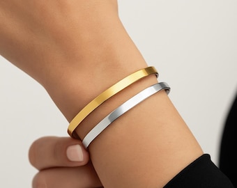 Gold Bangle Bracelet • Waterproof Stainless Steel Cuff • Minimalist Gold Bracelet • Gift for Her Jewelry