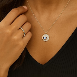 Gold Evil Eye Necklace: Diamond Zircon Pendant, Spiritual Protection