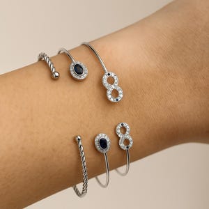 Sterling Silver Bracelet Set: Twist, Infinity, Evil Eye Cuff Bracelets