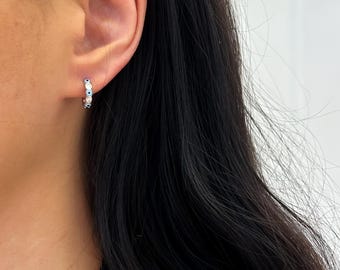 Dainty Evil Eye Hoop Earrings: 14k Gold Huggies with Zircon