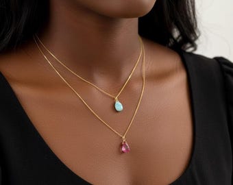 Gold Plated Sterling Silver Gemstone Necklace: Handmade Minimalist Crystal Pendant