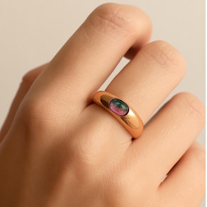 Bezel Dome Ring, 14k Gold Plated Chunky Statement Ring, East West Bubble Ring, Bold Pinky Ring, Diamond Cz Marquise Ring, Thick Bubble Ring