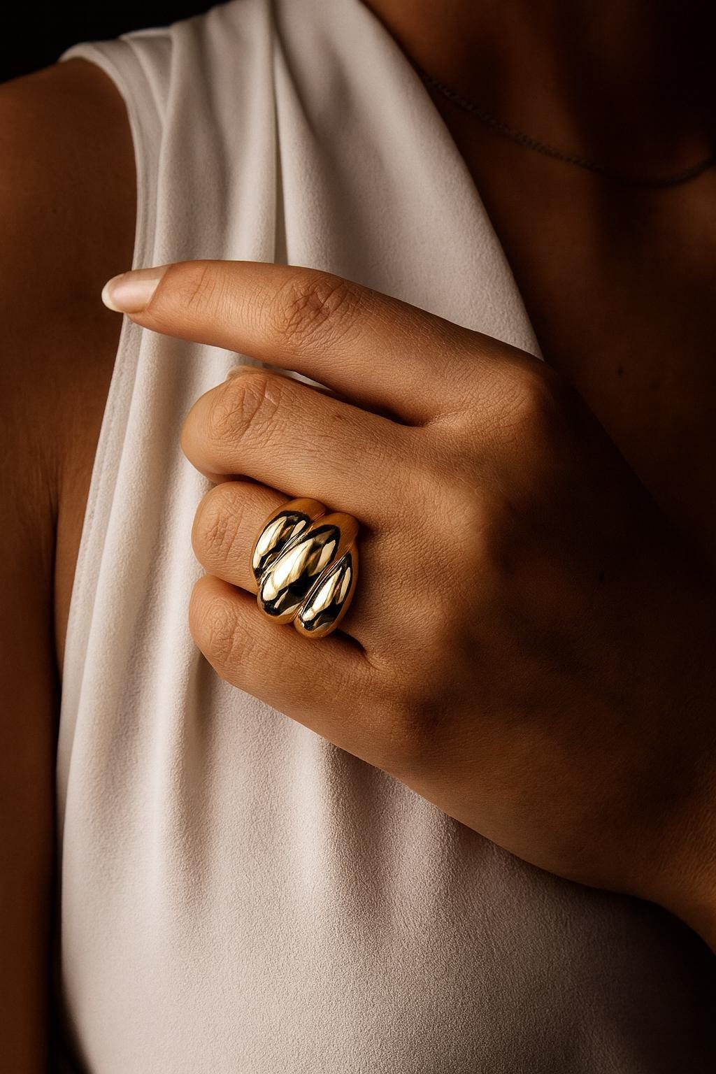 Superbe Bague Vintage Plaqué Or – Style Dôme Sertie, Grosse Taille, Occasion