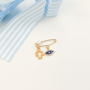22K Gold Baby Safety Pin Evil Eye Baby Safety Pin Gold Plated Baby Protection Pin Stroller Pin Cross Pin For Baby Protection Baby Brooche