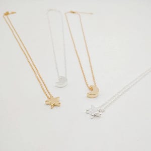 Collar de luna tridimensional de oro macizo de 14 quilates: delicada joyería en forma de media luna, regalo perfecto para esposa, novia y mamá, dije diminuto de luna, corazón, punto y estrella