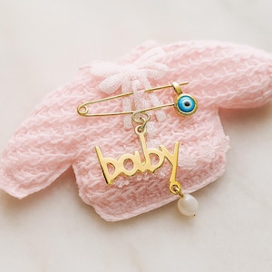 Gold Baby Safety Pin with Evil Eye and Pearl | Baby Shower Gift | Newborn Pin | Greek Mati Charm | Baptism Gift | Baby Girl or Boy Jewelry