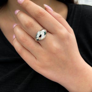14k Gold Plated Dome Ring, Silver Chunky Ring, Womens Plain Bubble Ring, Thick Statement Ring, Classic Shiny Bombe Ring, Ideal Gifts