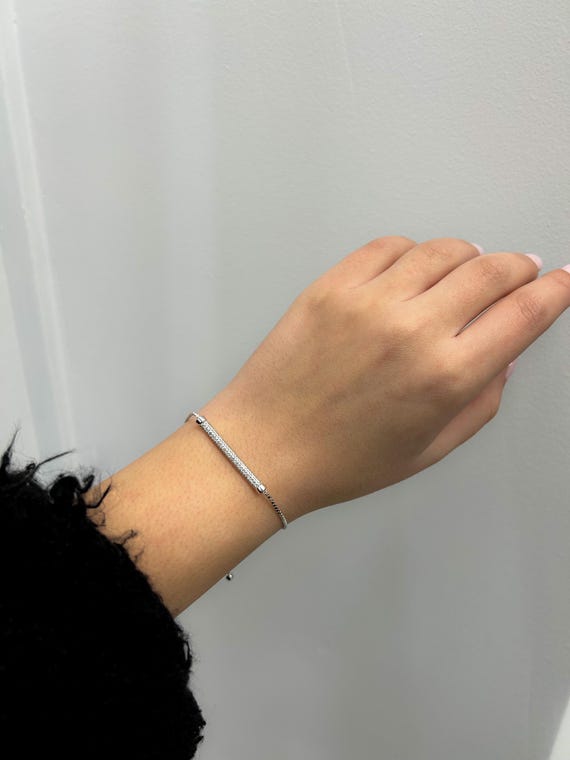 Silver Diamond Station Bracelet, Adjustable Diamond Bracelet