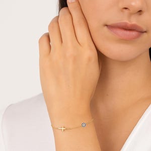 Evil Eye Cross Bracelet: Gold or Sterling Silver Protection Jewelry