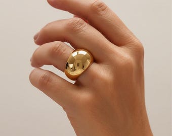 Handgemachte klobige Gold Dome Ring: Sterling Silber Statement Ring