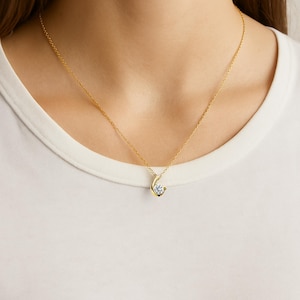 Dainty Diamond Necklace • Sterling Silver Solitaire Pendant • Minimalist Jewelry Gift for Her • April Birthstone • Handmade Necklace