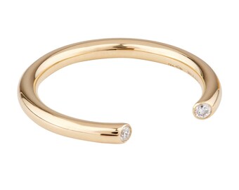 Anello con polsino con diamante in oro 14K da 0,06 ct, anello con diamante aperto, fascia con doppio diamante, anello sottile impilabile, anello nuziale impilabile