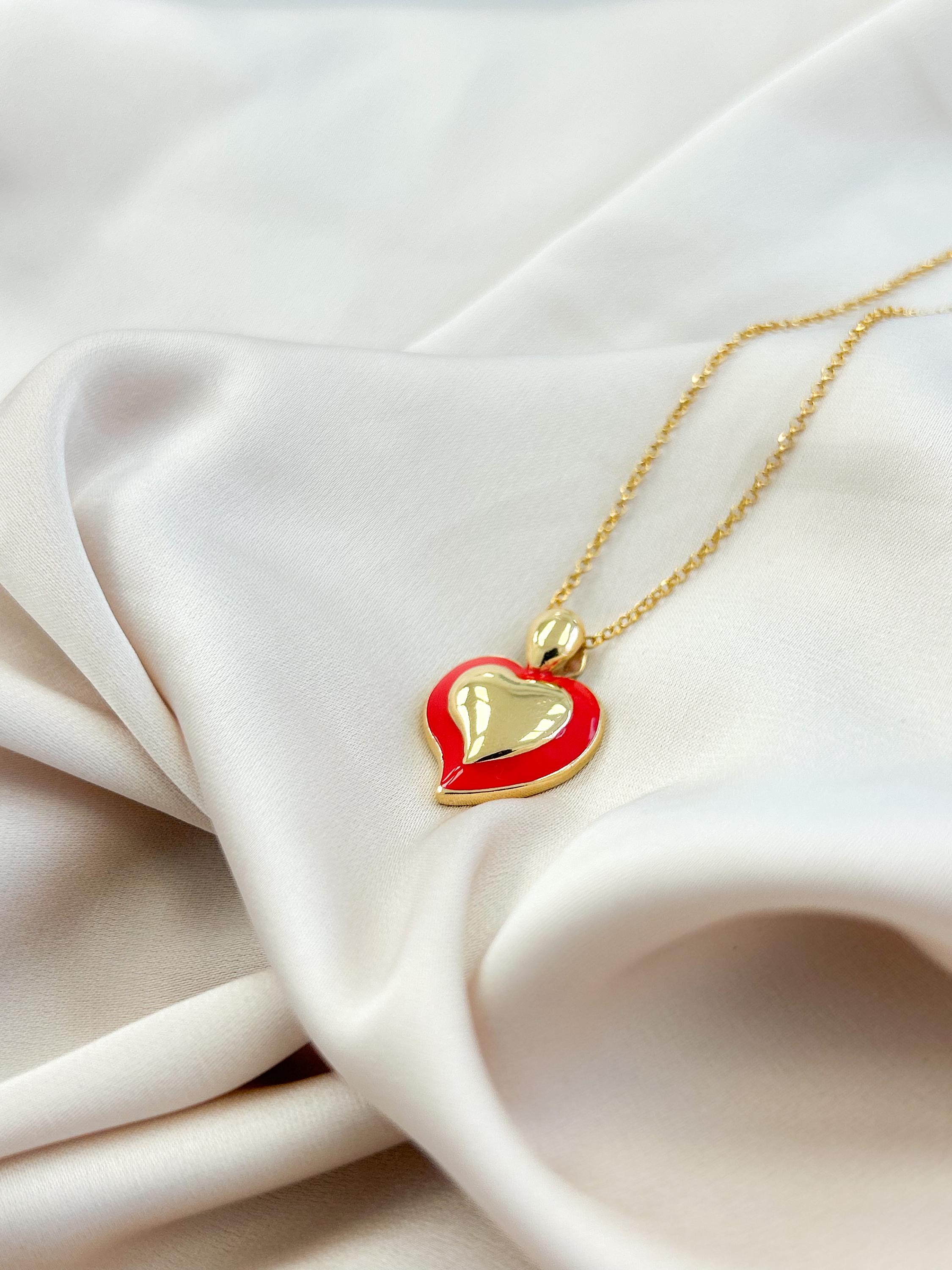 Love Necklace Red Heart Necklace Gold 18K Plated Red Enamel  Necklace Dainty Red Gold Heart Necklace Valentine’s Day Gift Pendant