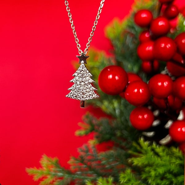 Collier arbre de Noël diamant Bijoux de vacances de Noël Cadeau pour femme Bijoux de Noël Cadeau Pendentif de Noël