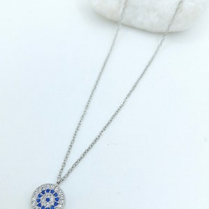 Collier en argent sterling mauvais œil : bleu - accents de zircon blanc