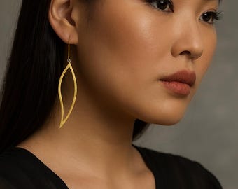 Gold Leaf Dangle Earrings: Sterling Silver Nature Jewelry