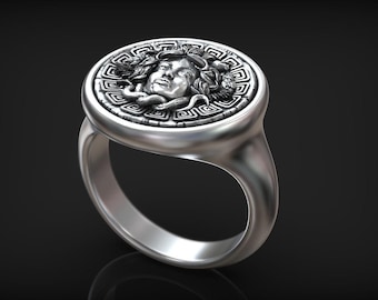 Medusa Head Ring: Sterling Silver Greek Mythology Signet Ring