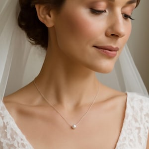 14K Gold Single Pearl Necklace • Dainty White Pearl Pendant • Minimalist Bridesmaid Gift • June Birthstone Jewelry • Pearl Choker