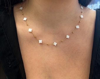 Gold Plated Leaf Necklace | Flower Necklace | Four Leaf Clover Necklace | Cross Charm Necklace | Good Luck Charm | Lucky Necklace