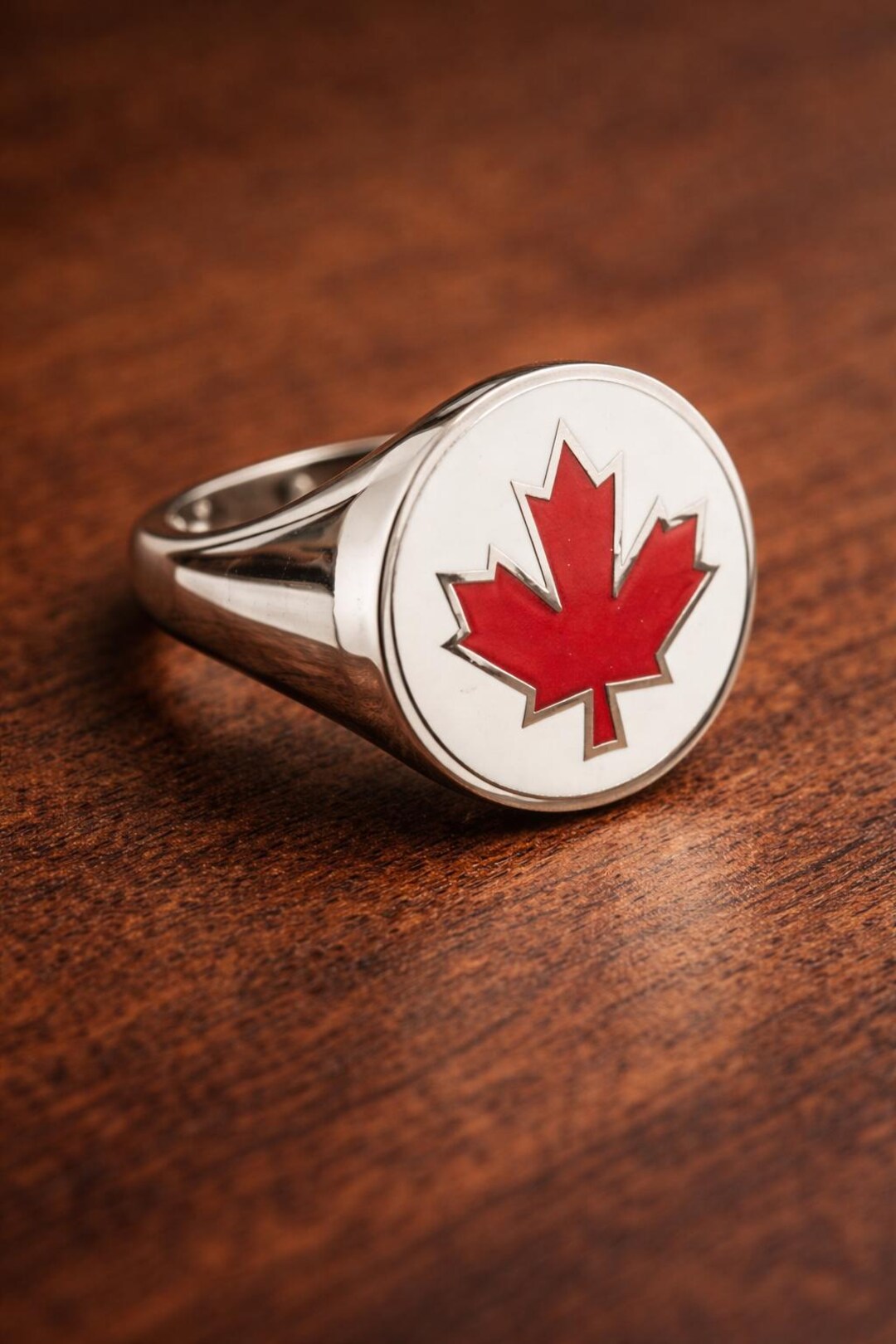 Canadian Maple Leaf Ring, Men Signet Ring, Red Enamel Ring, Canada ...