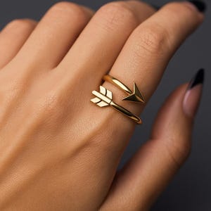 Gold Arrow Ring: Dainty Stacking Ring, Adjustable Boho Jewelry