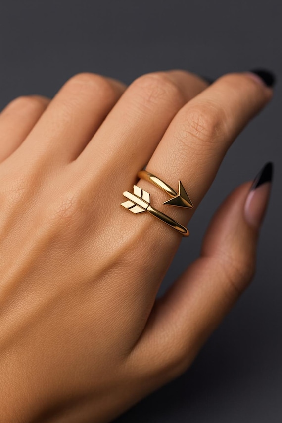 Gold Arrow Ring: Dainty Stacking Ring, Adjustable Boho Jewelry