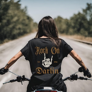 Rock On Shirt, Badass Shirt, Skelton Hand Shirt, Motorcycle Shirt, Punk Rock, Darlin, Rock & Roll, Rocker Chick, Badass babe