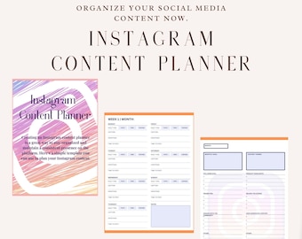 Instagram Content Planner, Printable Fillable PDF (8.5x11 inches)