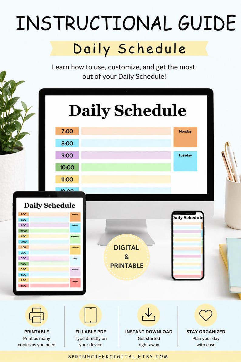My Daily Schedule Computer Fillable Daily Schedule - Printable PDF, Task Organizer - Etsy