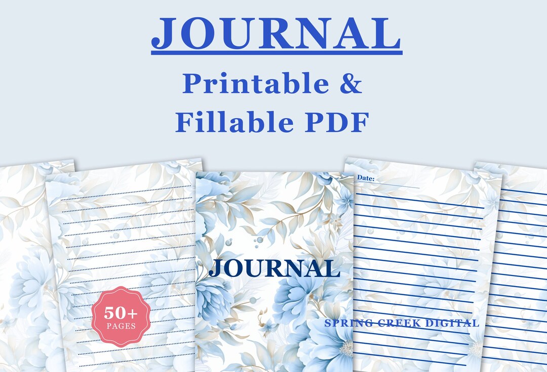 Fillable Journal Blossom Blue Printable and Fillable PDF Journal - Elegantly Designed ...